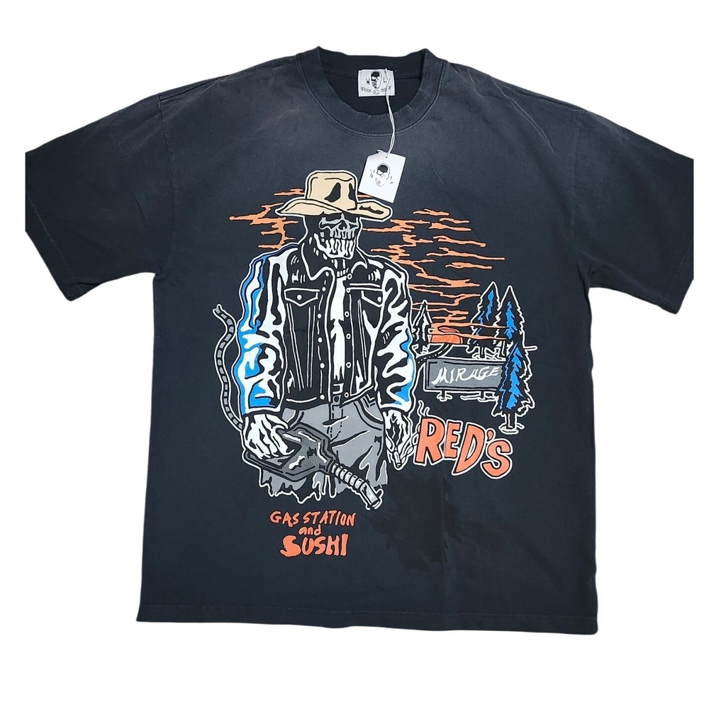 Warren Lotas Reds Gas Station Sushi Graphic‎ T Shirt Mens Black Graphic Tee XL